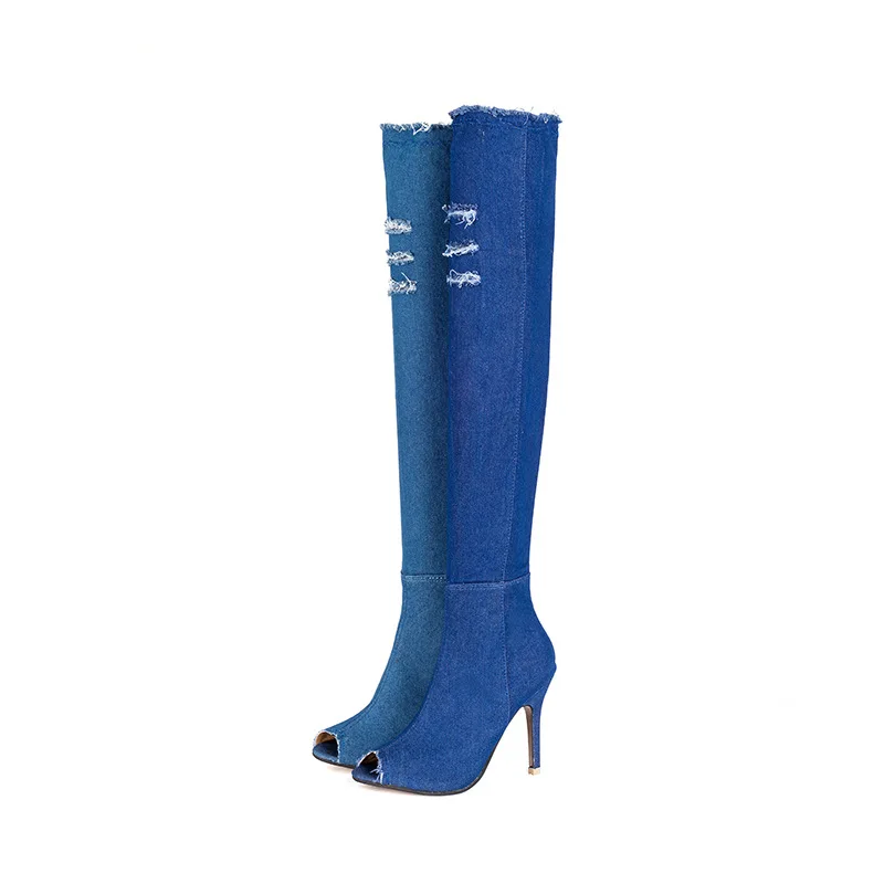 

women boots tight jeans boots summer autumn peep toe over the knee boots high boots high quality high heels fashion plus size