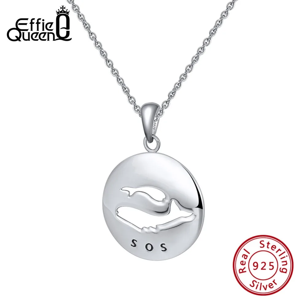 

Effie Queen 925 Sterling Silver Pendant Necklaces Round With Hallow Whale Pattern SOS Letter Circle Pendant 925 Jewelry BN127