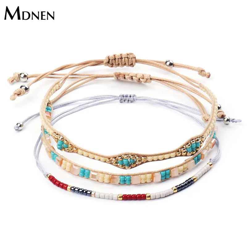 MDNEN Tibetan Buddhist Bracelets Bangles Handmade Bohemian Beads Bracelet Set Woman Multi Layer Ethnic Knots Lucky Rope | Украшения и