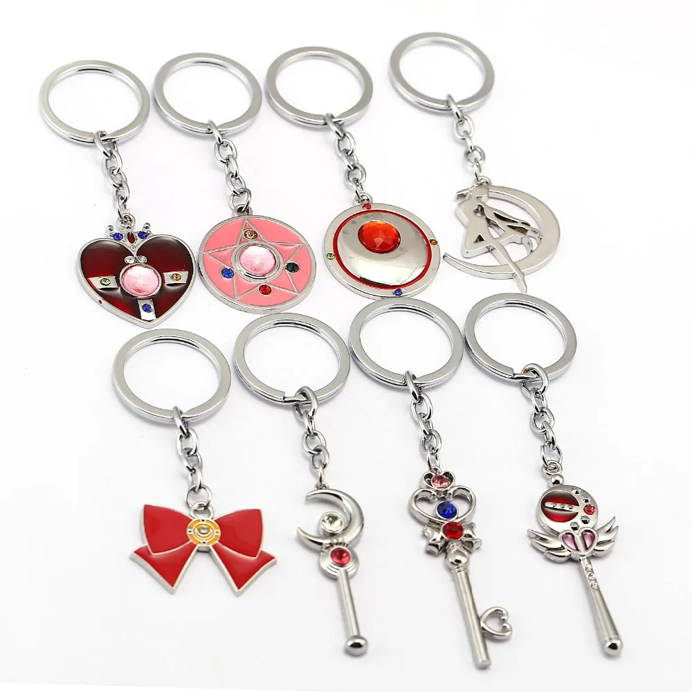 

J Store Anime Cute Sailor Moon Figure Anime Sailormoon heart/moon/bow Keychain Pendant Cosplay KeyChains Cartoon Keyring