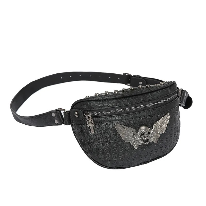 

Rivet Leisure Time Single Shoulder Package Pocket Ghost Head Chest Han Chaoliu Men And Women The fanny pack