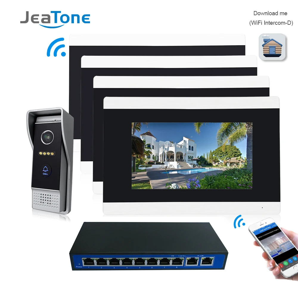 7'' Touch Screen Wireless WIFI IP Video Door Phone Intercom Video Doorbell Villa Access Control System Motion Detection 1 to 4