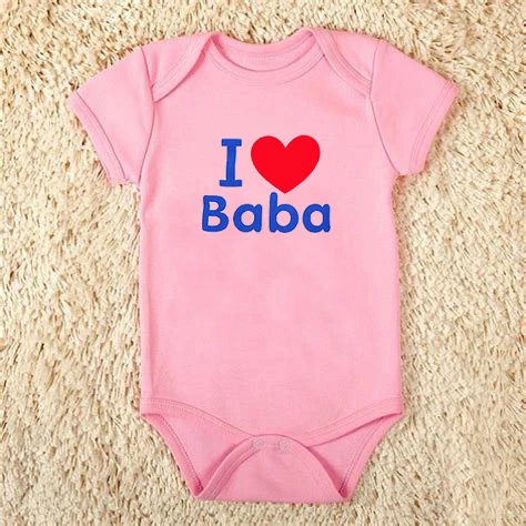 Хлопковый детский пляжный костюм с забавным принтом «I Love Baba» для маленьких мальчиков и девочек от 0 до 24 месяцев - Цвет: Розовый