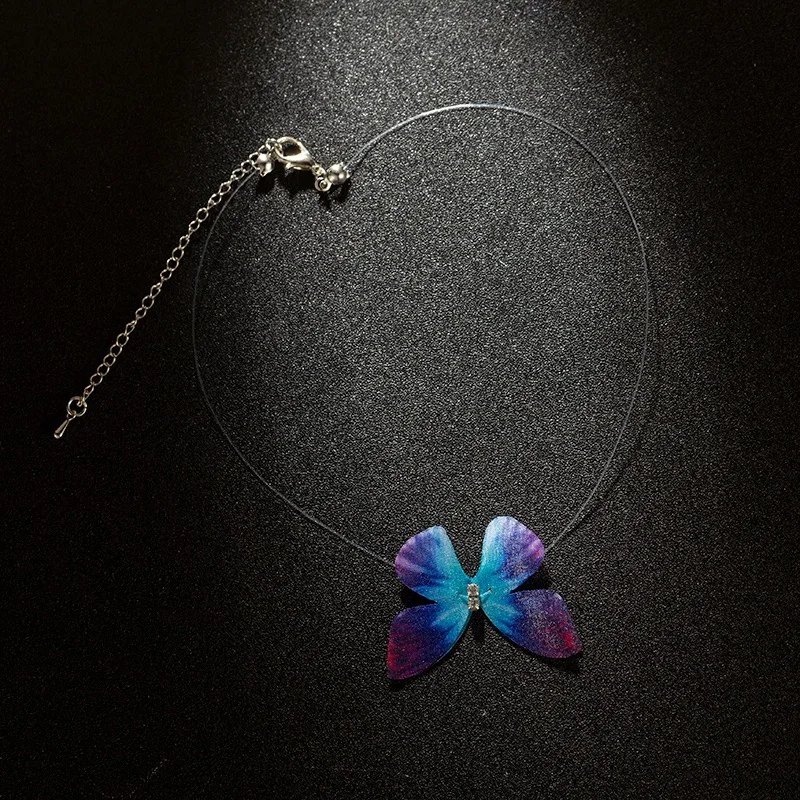 

2019 New Elegant Crystal Colorful Butterfly Chokers Necklace Invisible Fish Line Silk Necklaces For Women Statement Necklace