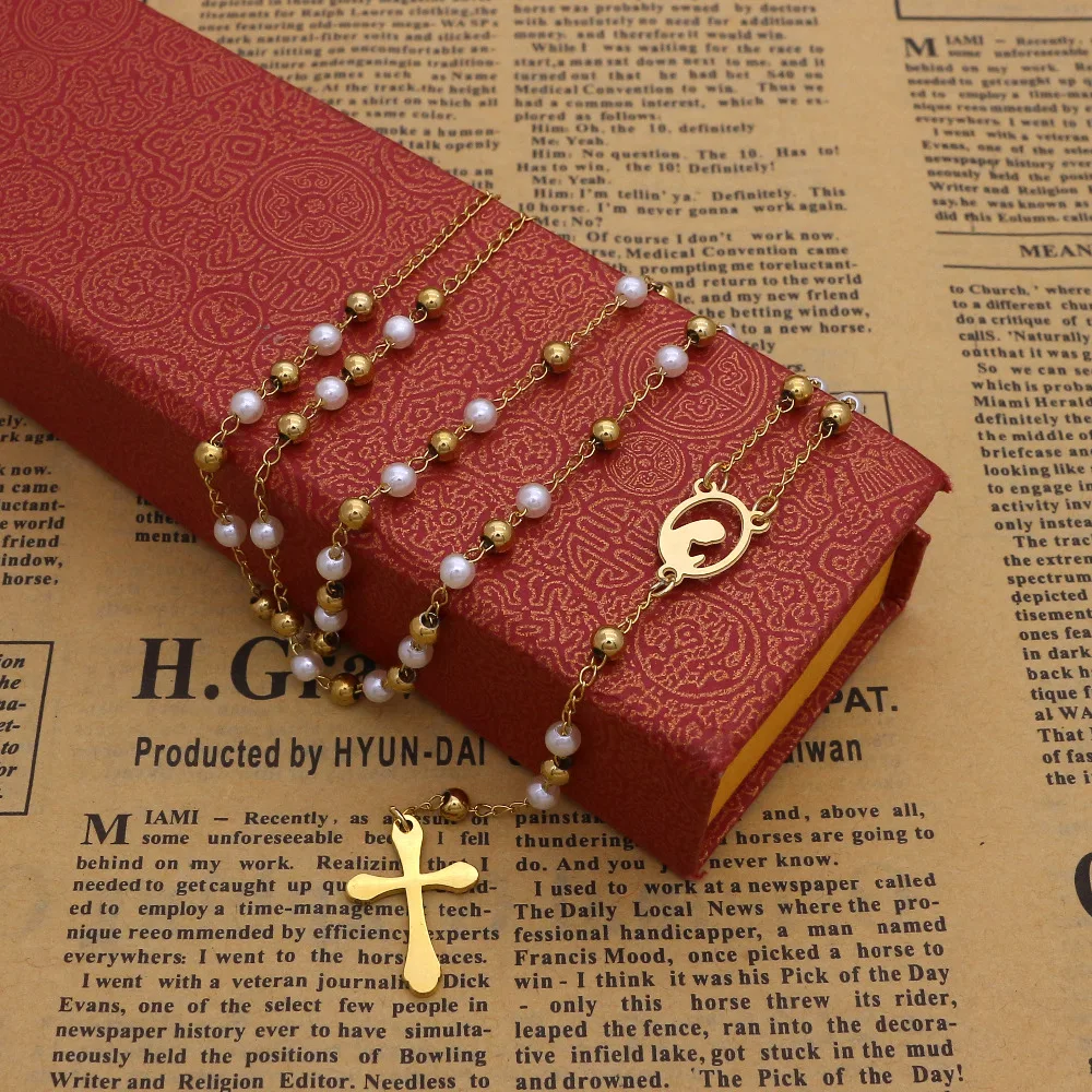 Женские золотистые бусины JSBAO из нержавеющей стали 4 мм с имитацией жемчуга