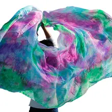 Подгонянная настоящая шелковая вуаль для ориентального танца популярная ручная окрашенная натуральный шелк аксессуары для танца живота градиентный цвет шелковая вуаль 5 размеров