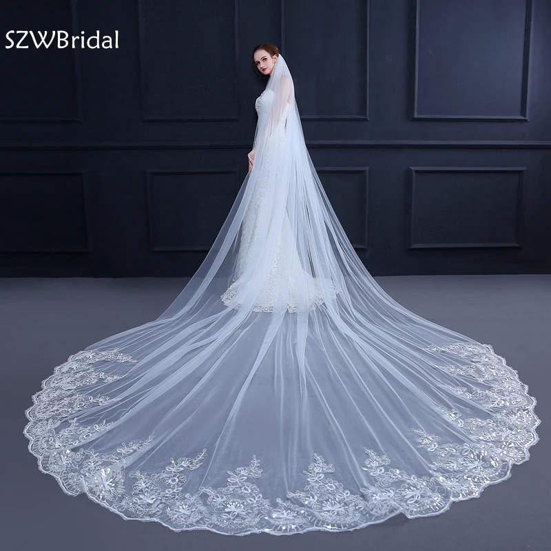 

New Arrival 4 Meter White Ivory Long Bridal veil wedding veil Veu de noiva welon Velo voile mariage wedding accessories