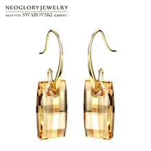 Neoglory Crystal Long Dangle Earrings Rectangle Shaped Elegant For Women Gold Color Embellished With Crystals From Swarovski