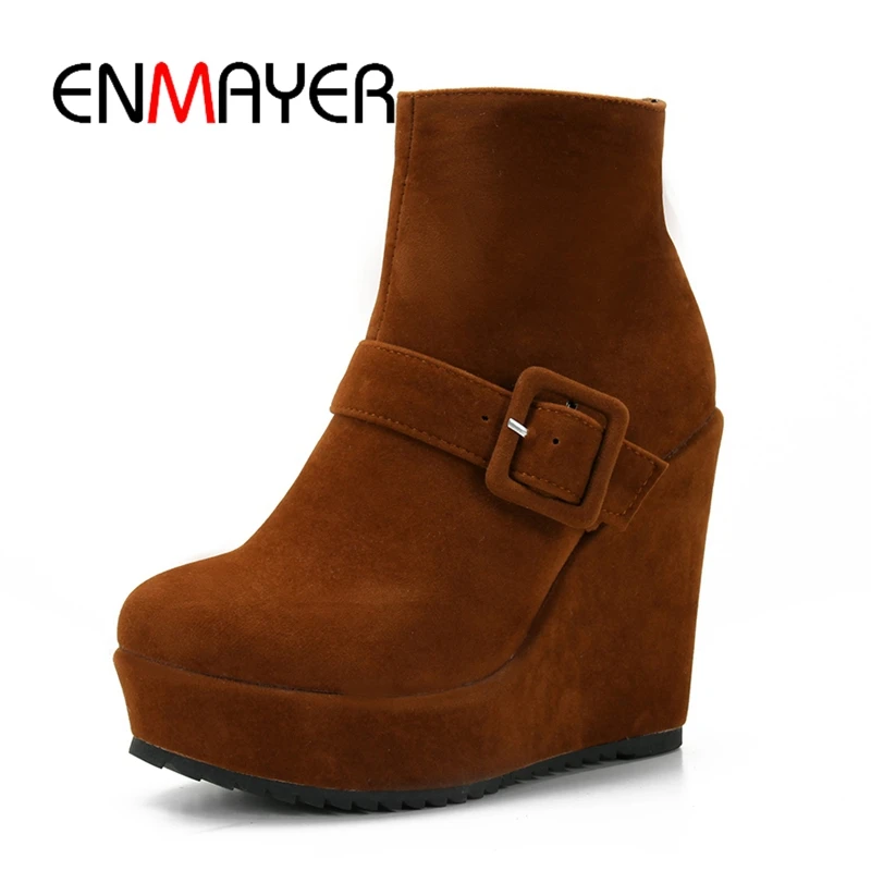 

ENMAYER Spring And Summer 2018 women wedges ankle boots Ladies Cool Black Fashion Square Heel platform Boots 34-43 ZYL171