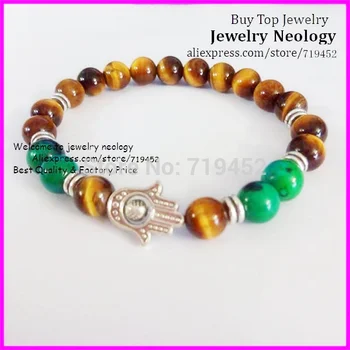 

10pcs Fashion Hamsa Charm Men Bracelets New Design 8mm Natural Lapis Lazuli Tiger Eye Beads Hamsa Fatima Hand Bracelets Stretch