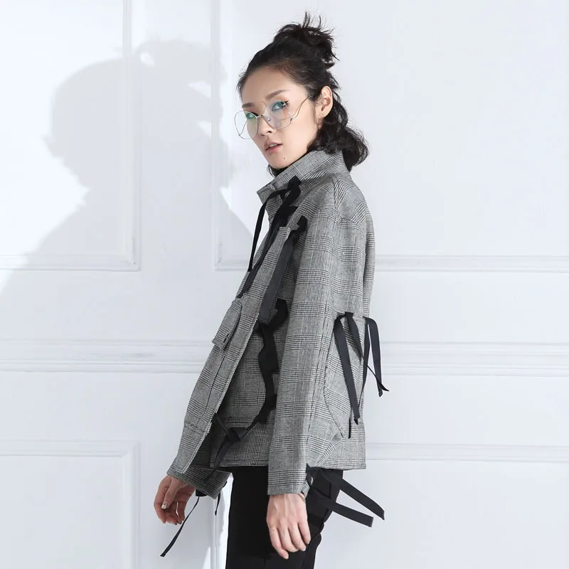 Hiver Conception Veste Cs113 Mode Manches Court Nouvelle Et Plaid Automne Femmes Manteau Longues Col 2016 Lâche À Laine Liée Arrivée Montant pTqI6r41T