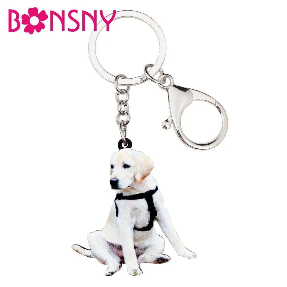 

Bonsny Statement Acrylic Labrador Dog Key Chains Keychains Rings Animal Jewelry For Women Girls Bag Car Purse Charms Pendant New