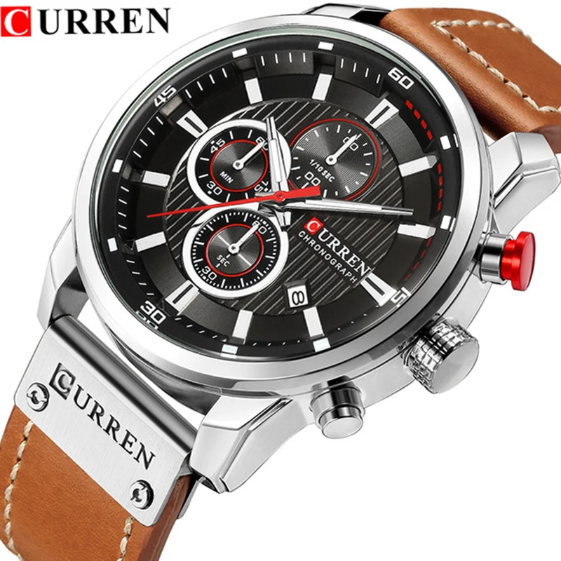 Prix Reloj Hombre CURREN Chronographe De Luxe de Marque Hommes Sport Militaire Montres Hommes Horloge À Quartz Bracelet En Cuir Montre Bracelet Étanche