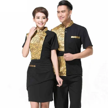 

(10 set-Shirt&Apron) short style cafe bar overalls fast food restaurant waiter work wear Milk tea shop work clothes by