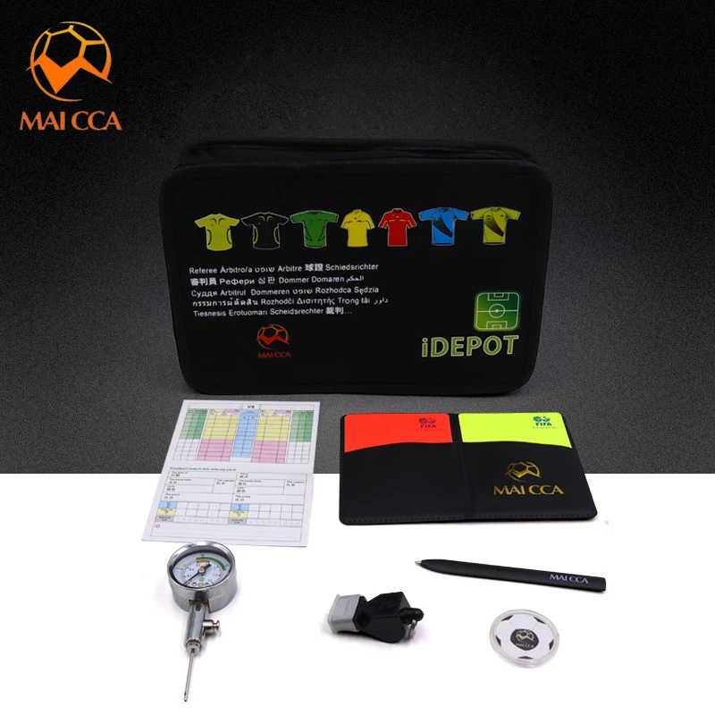 

Professional Football Referee Bag with Whistle Red Yellow Cards Pick Edge Coin Barometer Soccer Wallet Set Kits for Referee