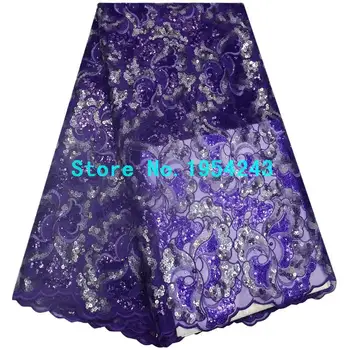 

African beaded Lace Fabric Hot sale Purple embroidered sequins high Quality Organza Lace Fabric For Wedding dress SX601-6