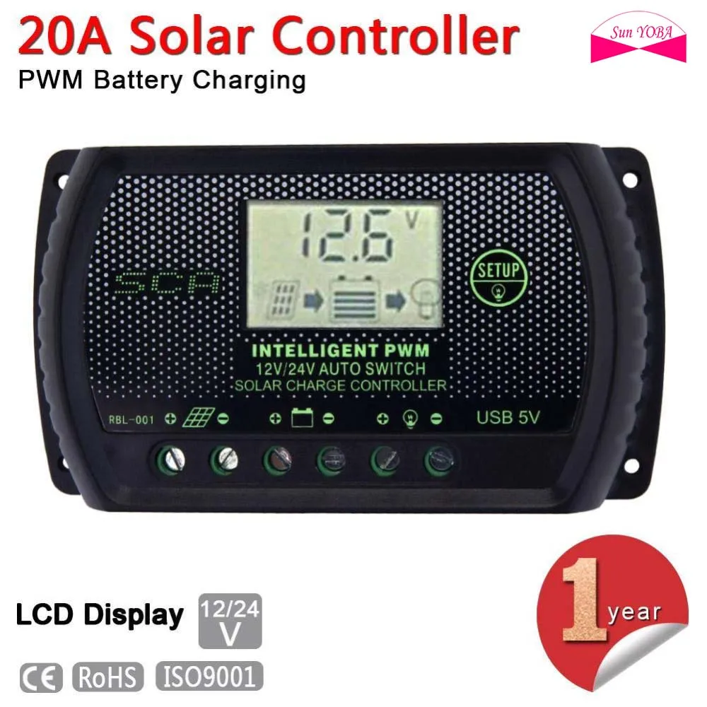 12V//24V Panneau solaire batterie régulateur charger contrôleur 20 A PWM Affichage LCD te
