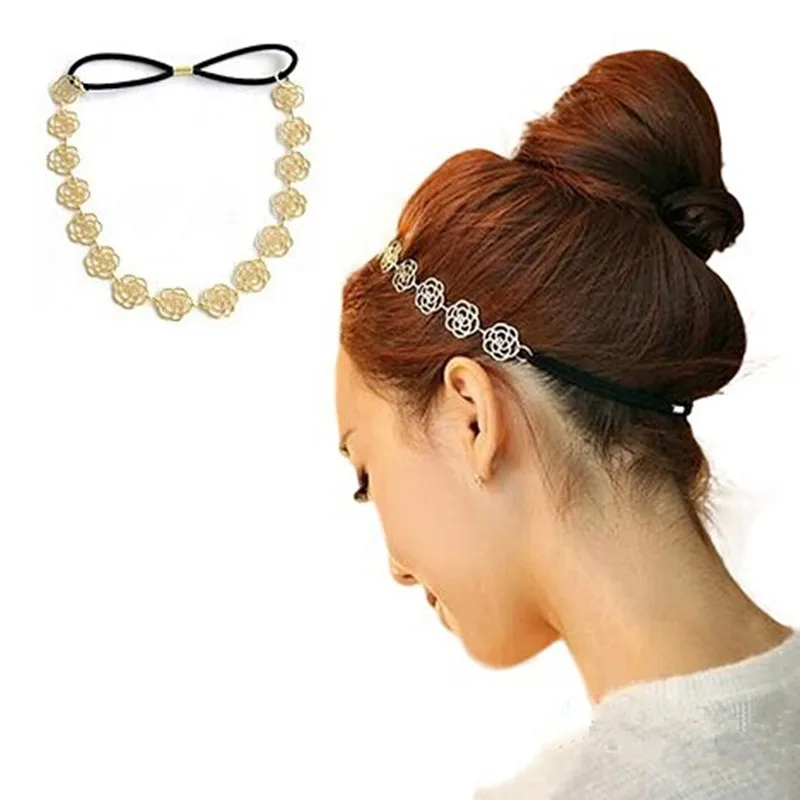 

Fashion New Lovely Lady Hollow Rose Flower Elastic Hair Head Band Headband hair accessories for girls JWD08