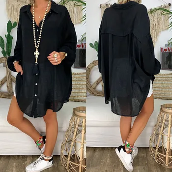 

Women Cotton Linen Long Sleeve Button Down Loose Fit Shirts Blouse Tops FS99