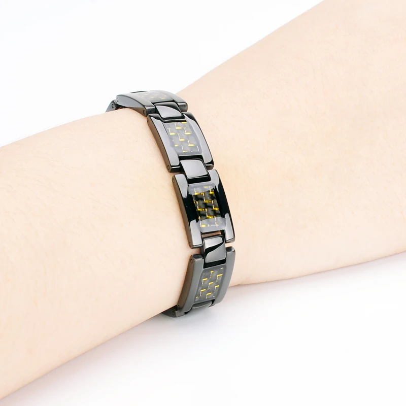 Oktrendy Blood Pressure Japanese Magnetic Bracelet Energy Health Care Titanium Bracelets Bangle Yellow Carbon Fiber Bracelet