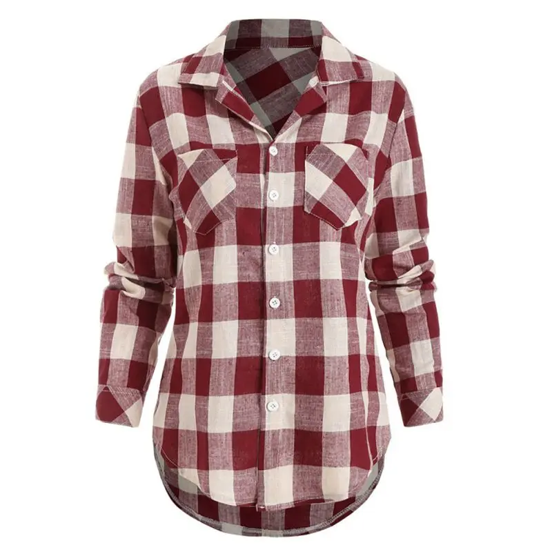 

Womens Tops And Blouses 2020 Women Vintage Plaid Pocket Long Sleeve Blouse Clothes Tunic Ladies Tops Fashion Clothing