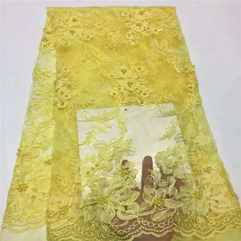 

Latest High Quality African Tulle Lace Fabric 2018 Yellow Beaded Nigerian Aso Ebi Bridal French Laces Fabrics A1272-1