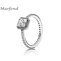 Marfend деталь Аутентичные стерлингового серебра 925 кольцо Eternal Grace Четыре Коготь квадратный CZ кольца для женщин Свадебные украшения