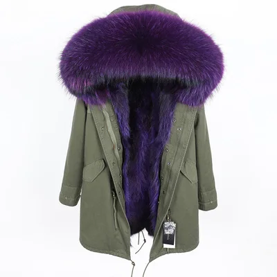 Парки из натурального Лисьего меха, длинная парка, зимняя куртка для женщин, пальто из натурального меха, Толстая теплая уличная одежда, повседневная отстегивающаяся брендовая Роскошная куртка - Цвет: green purple D