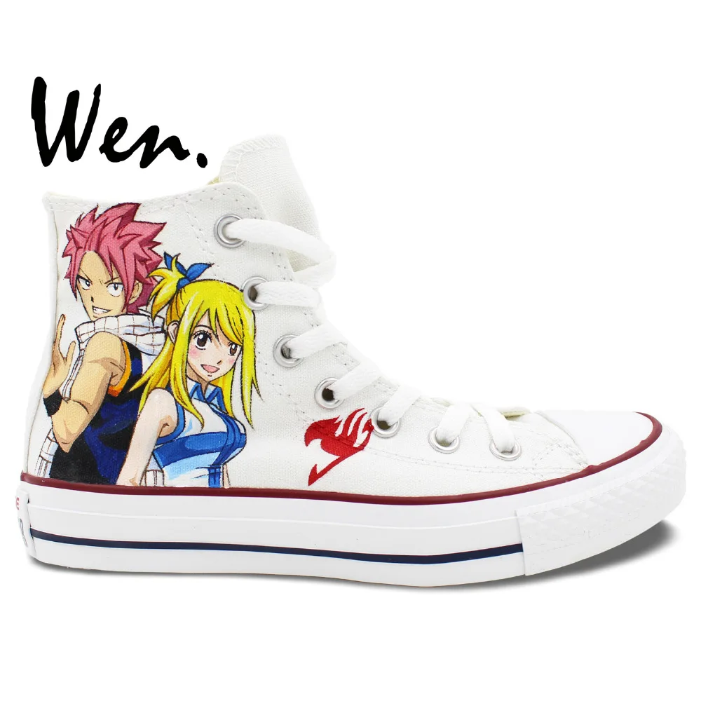 Wen Anime Hand Painted Shoes Design Custom Fairy Tail Natsu Lucy Erza Gray Men Women S White High Top Canvas Sneakers High Canvas Sneakers Sneakers Designersneakers Sneakers Aliexpress