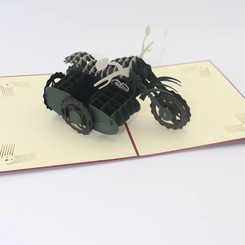  (10 pieces/lot)Free Shipping 3D Handmade Motorcycle Paper Silhouette Greeting Card for Birthday Cre - 32619733381