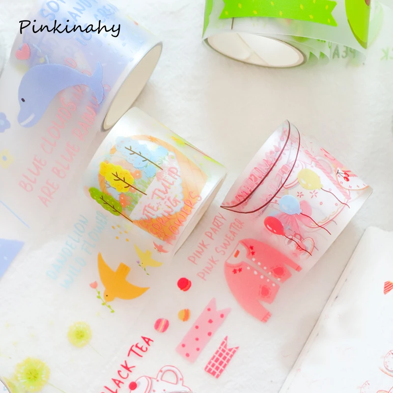 

Blue Ocean Pink Party Bullet Journal Washi Tape transparent Adhesive Tape DIY Scrapbooking Sticker Label Japanese Stationery