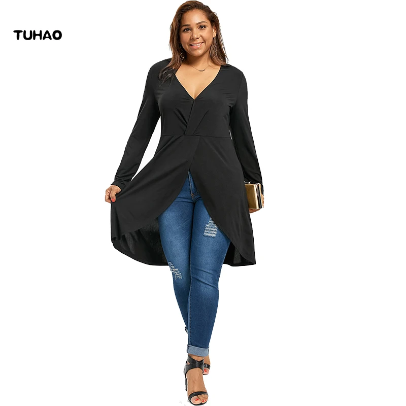 

TUHAO Summer Women Plus Size 5XL 4XL 3XL long Blouses 2018 Spring Elegant female Blouses in big sizes women's black blouse QH138