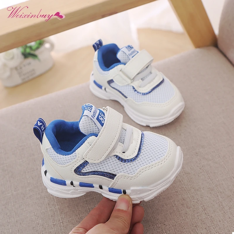 

Spring WEIXINBUY Children casual shoes Boys and girls soft bottom Rubber Mesh running shoes Hook&Loop Pink Blue Red