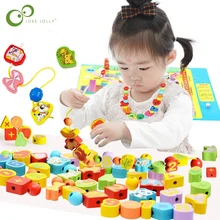 GYH – jouets en bois 26 pièces pour bébé, jouet de bricolage, dessin animé Animal Fruit enfilage perles en bois, jouet Monterssori éducatif pour enfants