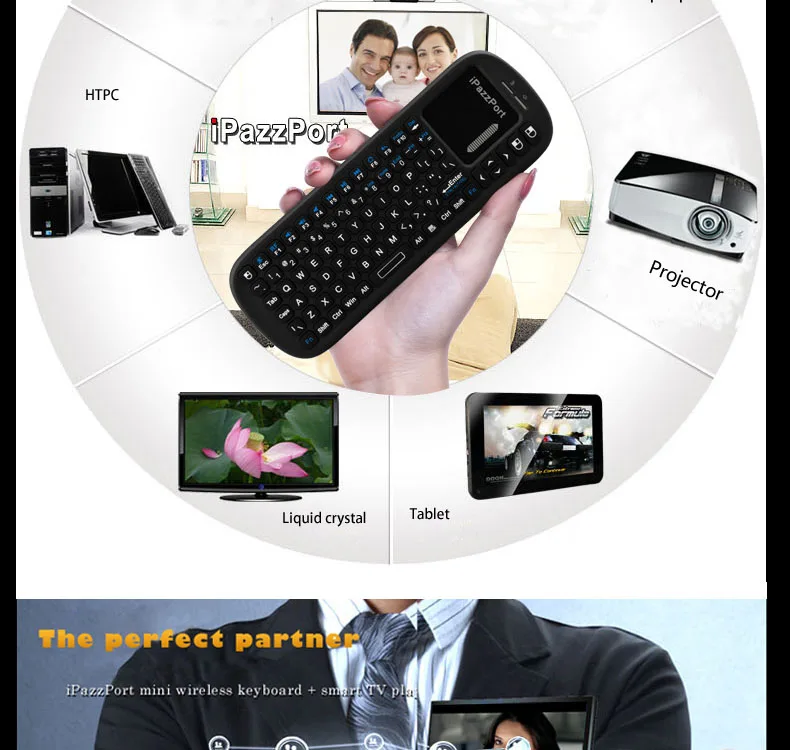 IPazzPort KP-810-19s 2,4 ГГц Мини Беспроводная клавиатура Air mouse с тачпадом для Android tv BOX/Mini PC/Raspberry Pi3/ноутбука