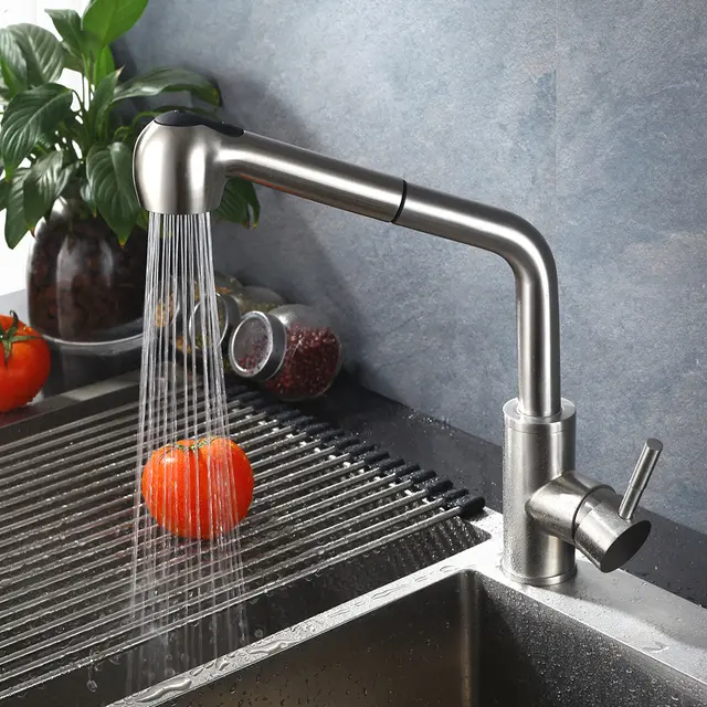 Best Price Kitchen Faucet SUS 304 stainless steel Brushed Nickle Pull Out Faucets Spool Mixer Water Tap Hot And Cold Double Control