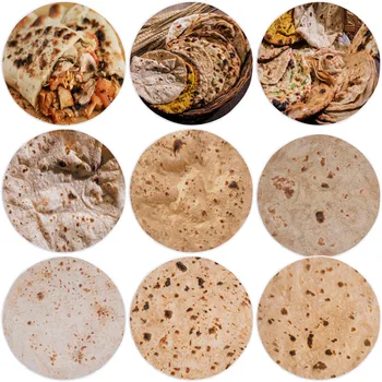

Burrito Round Blankets Mexican Pancake Sleeping Blanket Fleece Tortilla de Harina Picnic Mat Throw Blanket Shawl Funny 150cm
