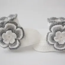 Вязаная крючком детская обувь, обувь для маленьких девочек, ботинки, носки, белый, серебристо-серый, серый, цветы, Детская подставка для фото, подарок для душа Размер: 9 см, 11 см