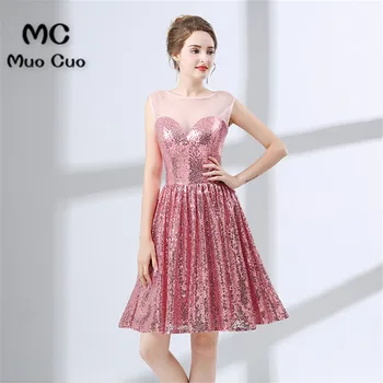 

New Sequined Homecoming dress Short Cocktail party dress above knee Sleeveless Party Dress short homecoming dress