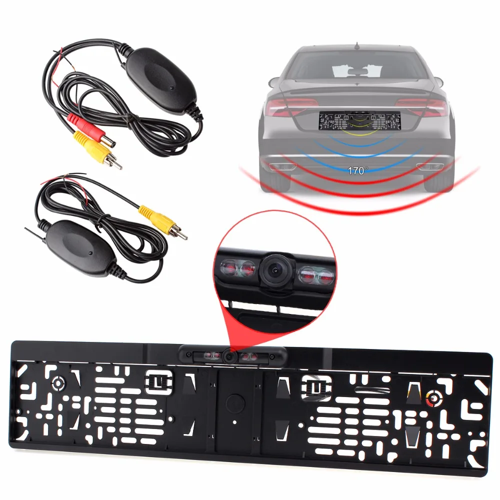 IR Night Vision EU Car License Plate Frame Rear View Back Reverse Camera 2 4G Wireless