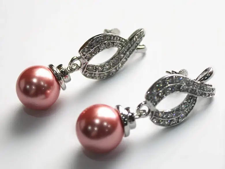 

latest fashion lady's beautiful silver plated leave shape +12mm red shell pearl bread earring