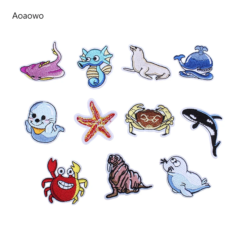 Aoaowo/11 шт./партия морские нашивки с животными вышитые железные комплекты модной