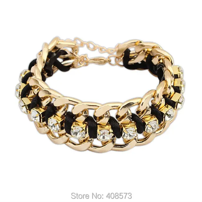 2015 Luxury Gold Chunky Chain Bracelet Women Fashion Handmade Woven