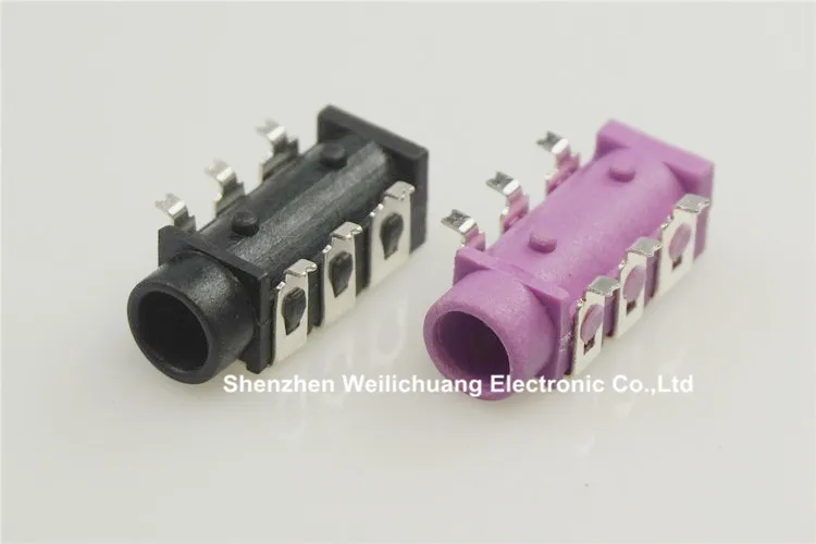 

100pcs Black / Pink Phone Jack Diameter 3.5mm 6 Pin SMD type 3 conductor TRS Stereo Socket board guide Rohs New