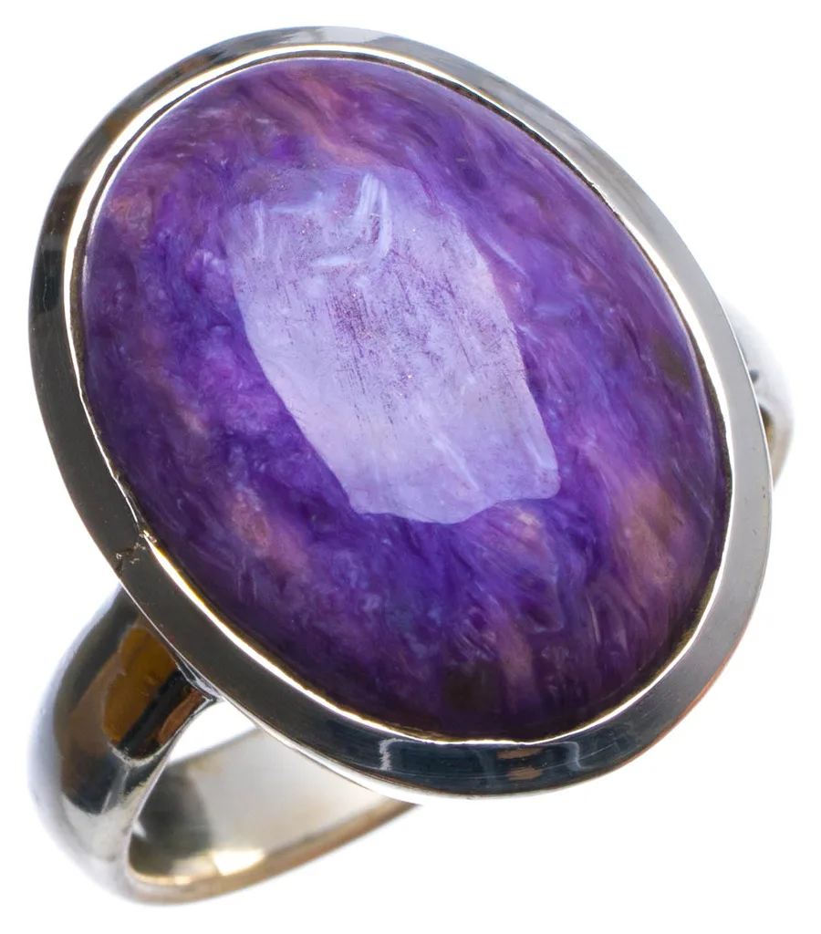 

Natural Charoite Handmade Unique 925 Sterling Silver Ring, US size 8 X3036