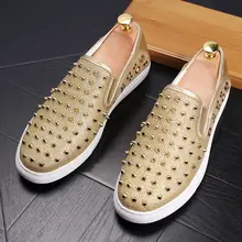 CuddlyIIPanda/мужские модные туфли в стиле панк с заклепками; вечерние модельные туфли на плоской платформе; удобные дышащие Лоферы без застежки