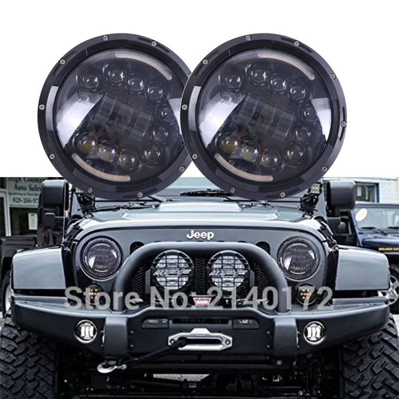 

7'' INCH LED Projector headlight Motorcycles Round 90W Hi/Low beam with White DRL Amber Turn signal lights for Jeep Wrangler JK