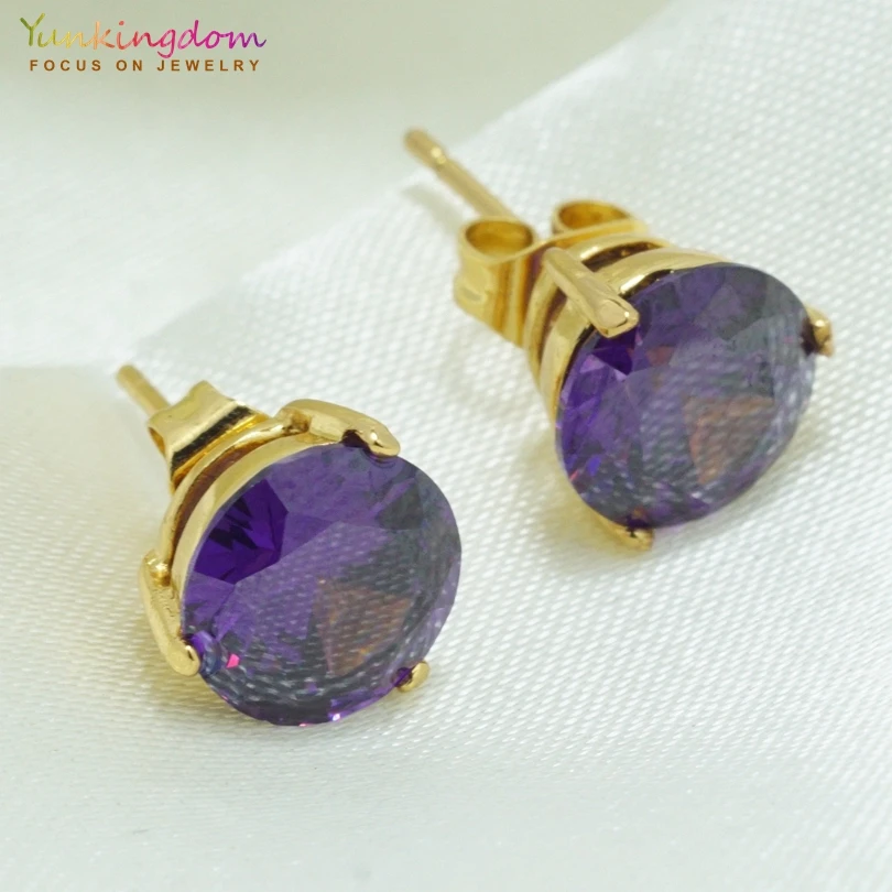 

Yunkingdom hot classic round purple crystal stud earrings for women earings christmas gifts