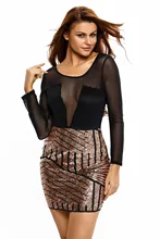 Fashion new Woman clothing Clubwear Ladies see-through patchwork club Long Sleeves Bodycon Mesh Shadow Sequin Bottom Dress 22804