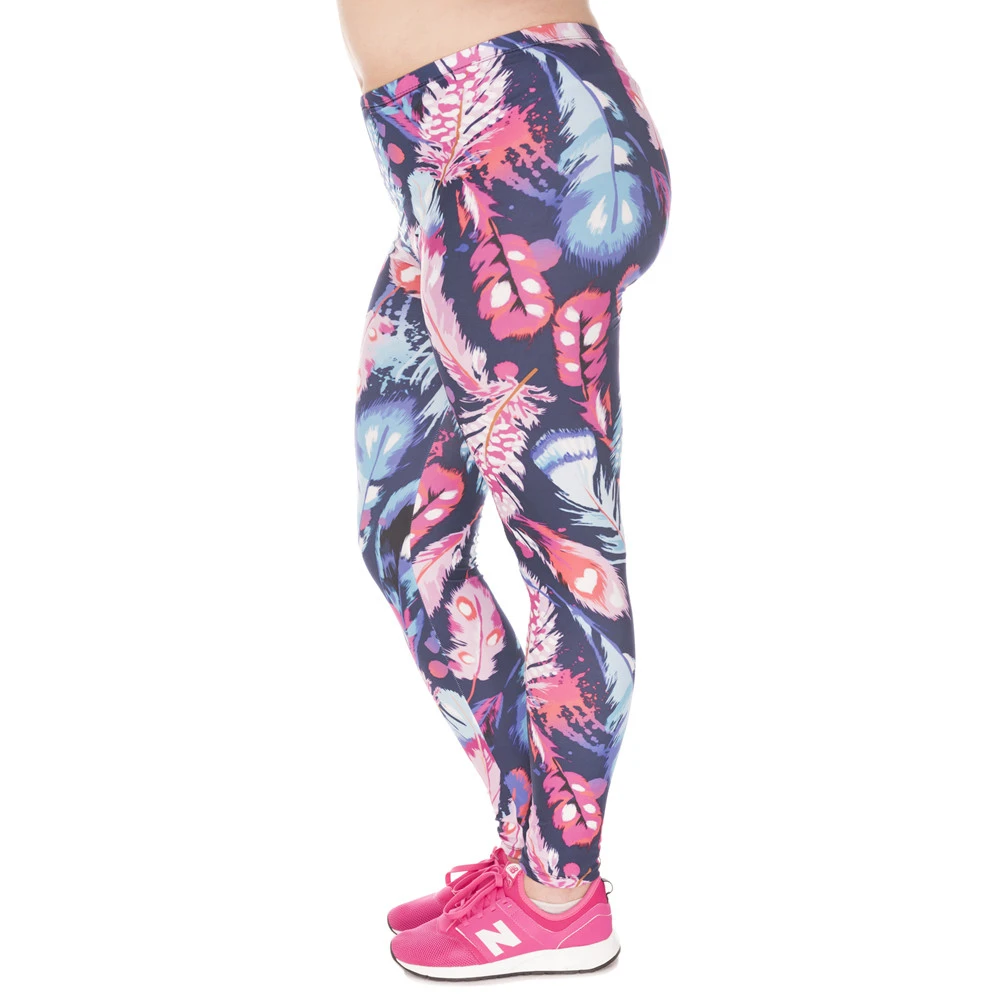 Женские эластичные брюки с принтом перьями|plus size leggings|size legginglarge legging |